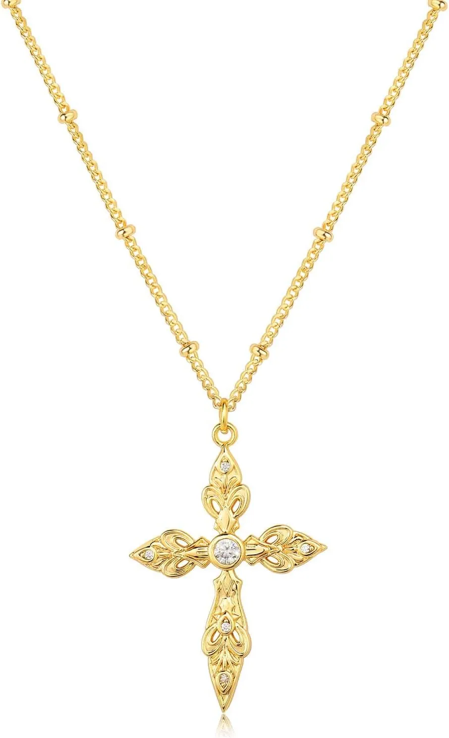 BENEIGE Gold Cross Necklace 14K Gold Plated Dainty Simple Cubic Zircon Chain Celtic Cross Pendant Necklace Jewelry for Women Men