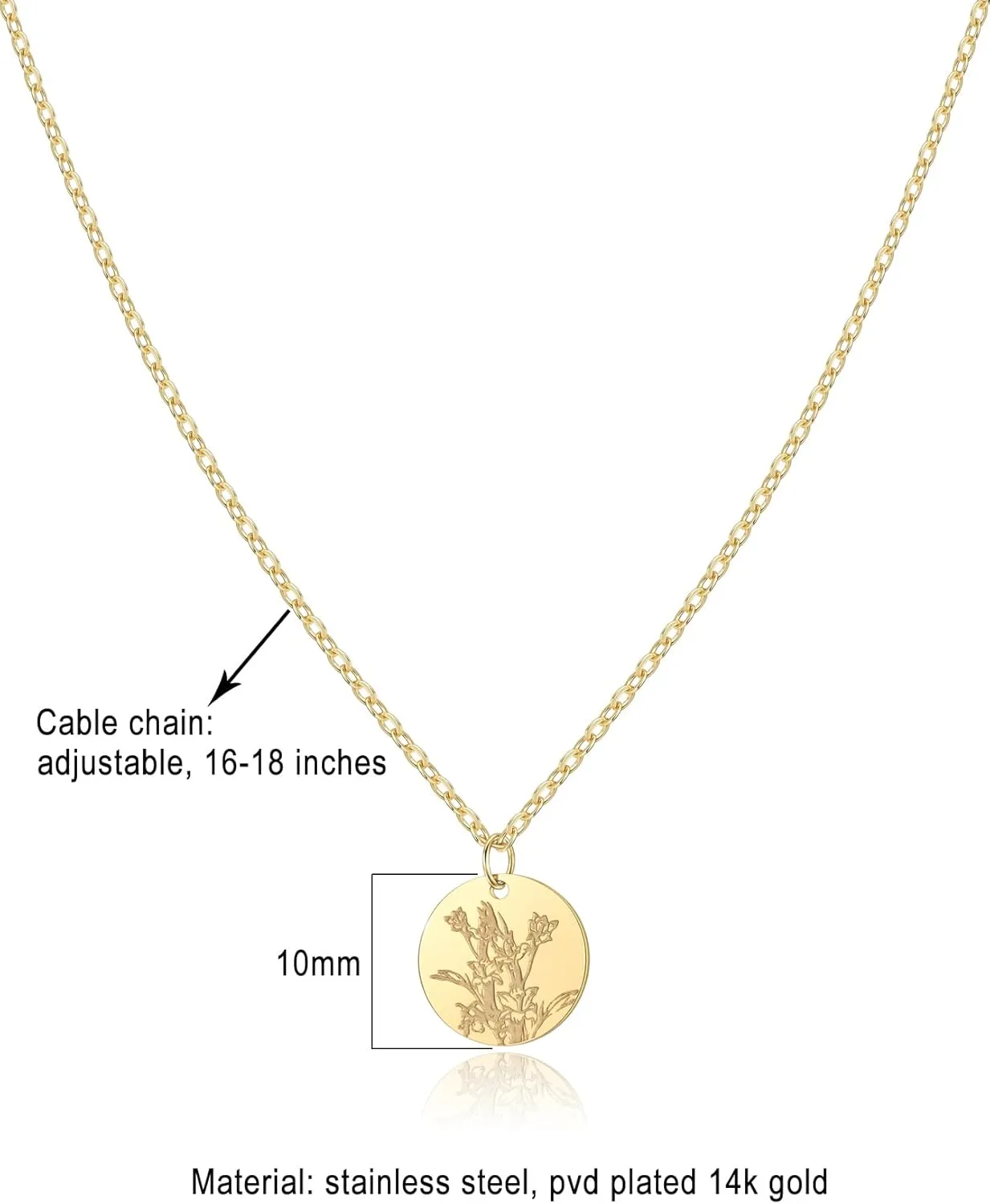 Birth Flower Necklace, Gold Plated Floral Pendant Necklaces for Women, Simple Dainty Birth Month Flower Necklace, Birthday Jewelry for Women - 12 Month