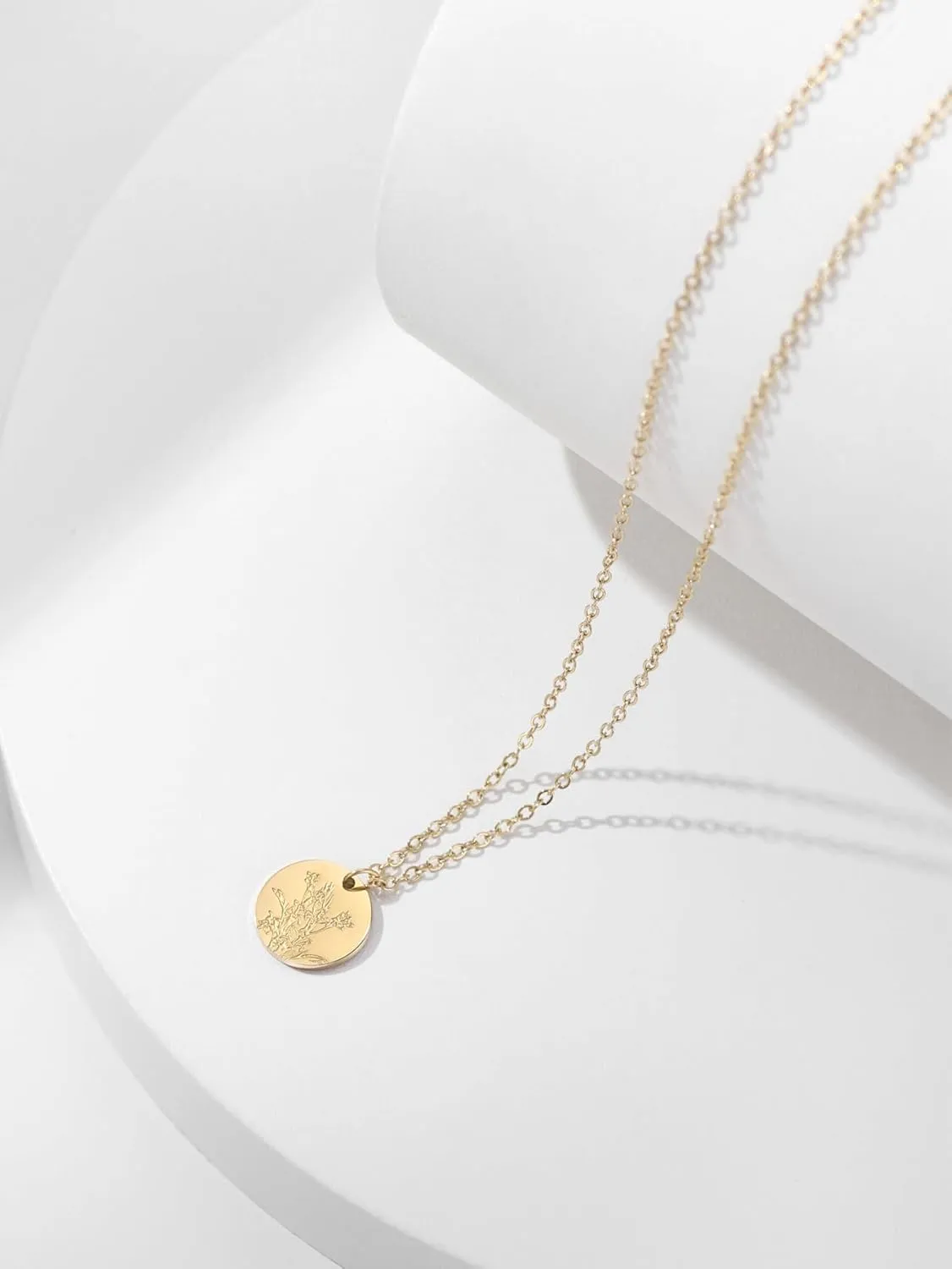 Birth Flower Necklace, Gold Plated Floral Pendant Necklaces for Women, Simple Dainty Birth Month Flower Necklace, Birthday Jewelry for Women - 12 Month