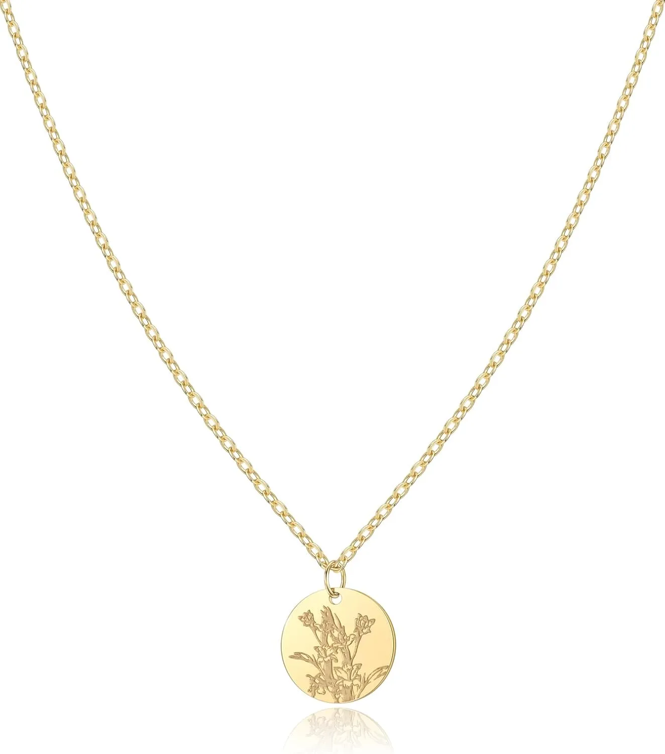 Birth Flower Necklace, Gold Plated Floral Pendant Necklaces for Women, Simple Dainty Birth Month Flower Necklace, Birthday Jewelry for Women - 12 Month
