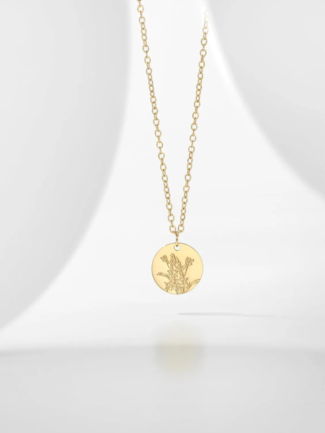 Birth Flower Necklace, Gold Plated Floral Pendant Necklaces for Women, Simple Dainty Birth Month Flower Necklace, Birthday Jewelry for Women - 12 Month