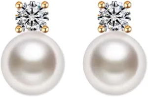 Birthday gifts Natural Pearl Earrings Studs with moissanites Diamonds 925 Silver Backs Fresh Water Pearl Jewelry for Daily