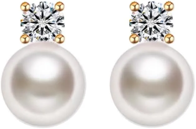 Birthday gifts Natural Pearl Earrings Studs with moissanites Diamonds 925 Silver Backs Fresh Water Pearl Jewelry for Daily