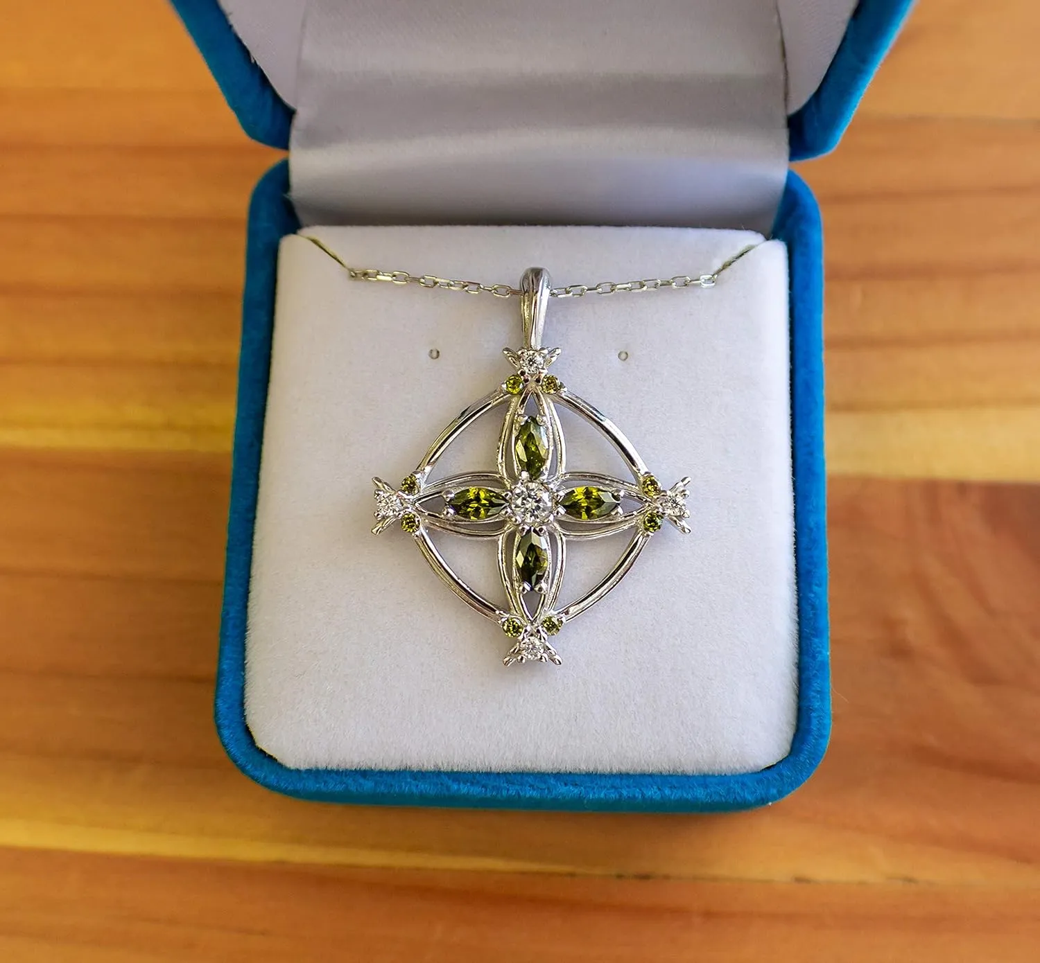Birthstone Cross Sterling Silver Pendant, Vintage Pendant Necklace with CZ Gemstone - August, Peridot, with 18 Inch Sterling Silver Chain