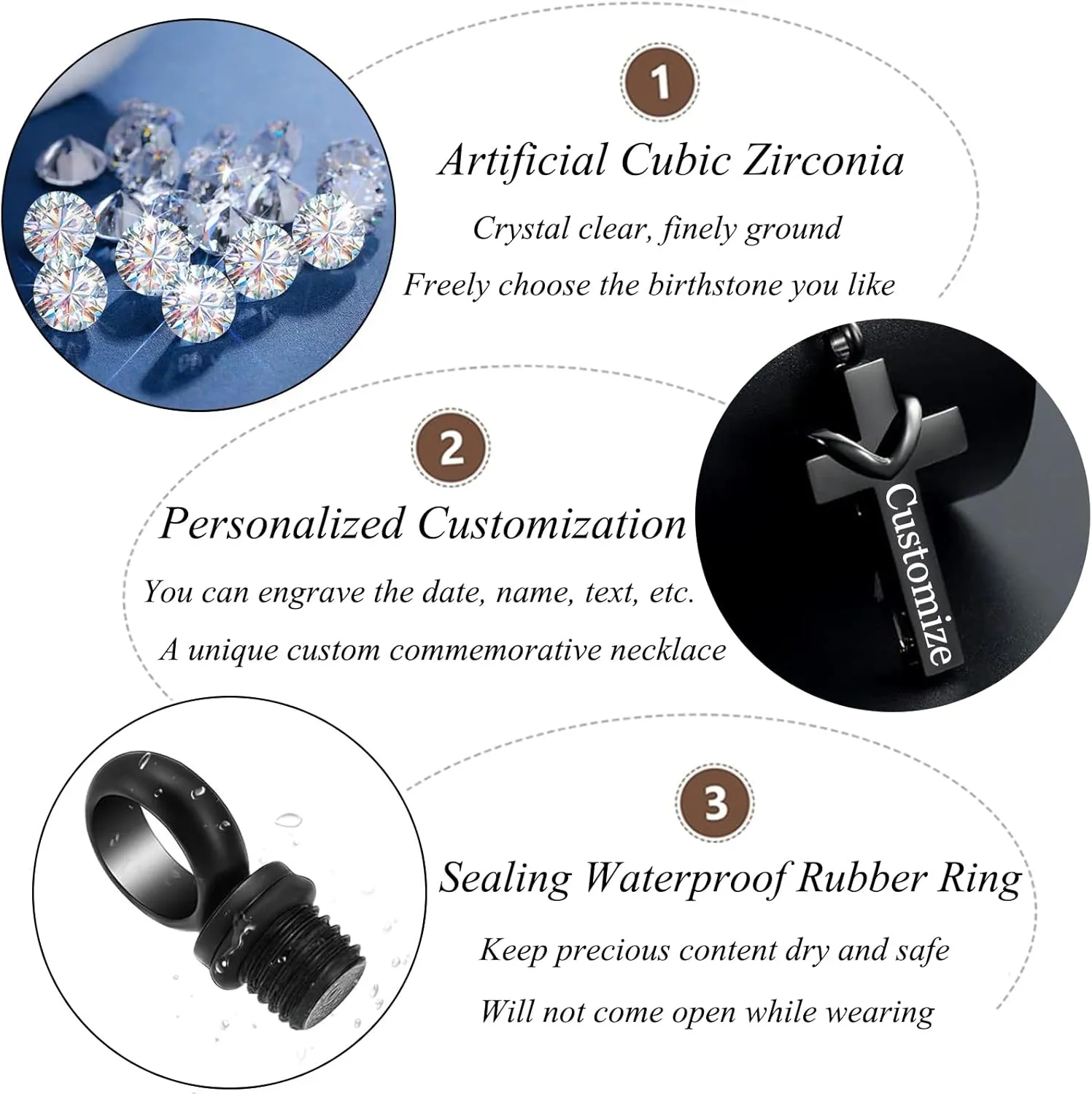 Birthstones Urn Necklaces for Ashes Crystal Cross Cremation Pendant Urns for Human Ashes Memorial Keepsake Locket Jewelry for Men Women