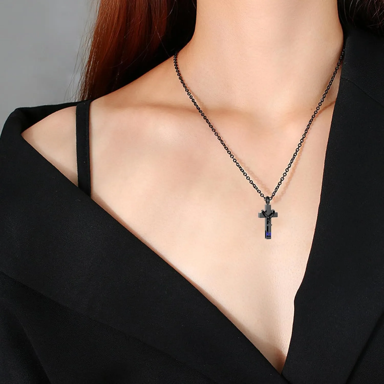 Birthstones Urn Necklaces for Ashes Crystal Cross Cremation Pendant Urns for Human Ashes Memorial Keepsake Locket Jewelry for Men Women