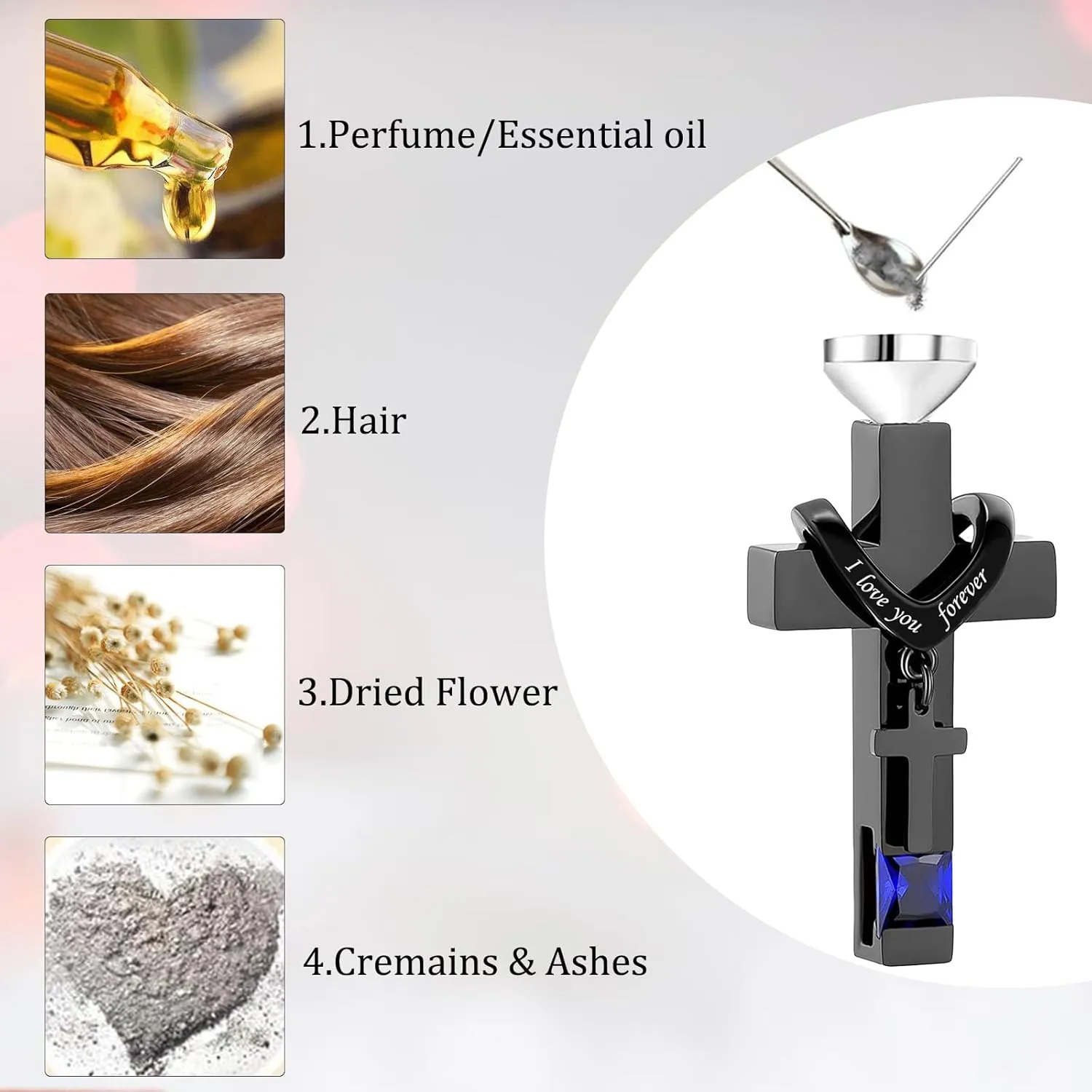 Birthstones Urn Necklaces for Ashes Crystal Cross Cremation Pendant Urns for Human Ashes Memorial Keepsake Locket Jewelry for Men Women