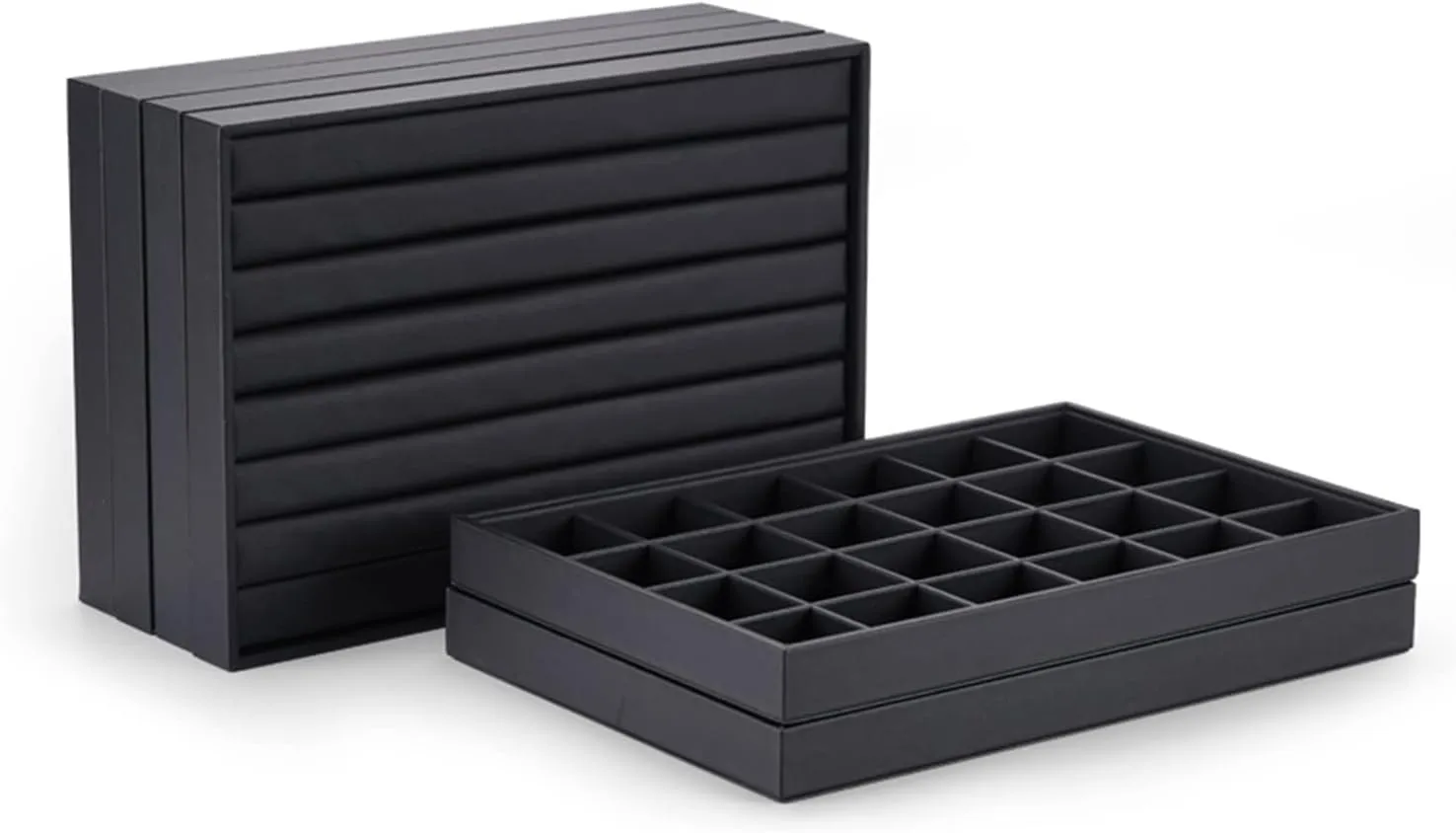 Black PU Leather Jewelry Display Tray 24 Grids Pendant Earrings Necklace Organizer Display Showcase Jewelry Storage Tray