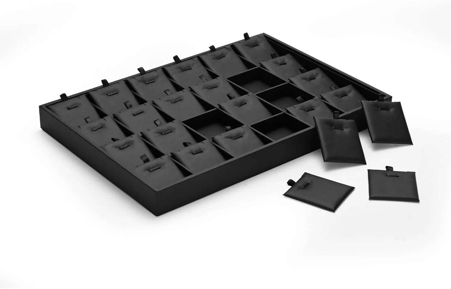 Black PU Leather Jewelry Display Tray 24 Grids Pendant Earrings Necklace Organizer Display Showcase Jewelry Storage Tray