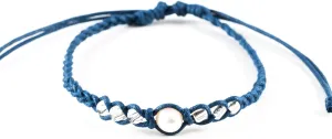 BlueRica Genuine Cultured Fresh Water Pearl on Adjustable Braided Cord Bracelet with Clear Beads (Navy Blue)