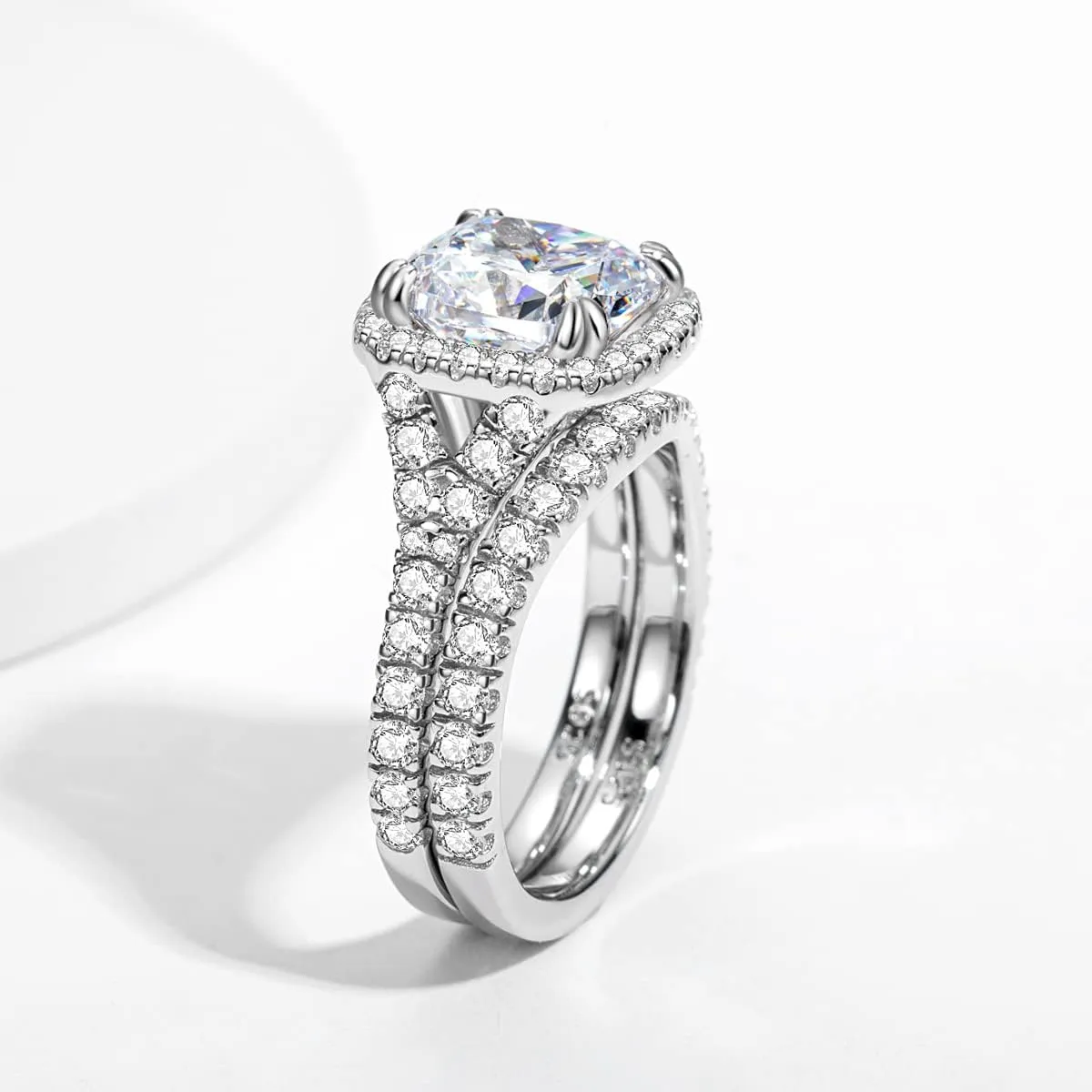 Bo.Dream 925 Sterling Silver Wedding Sets For Women 3ct Cushion Cut Cubic Zirconia Halo Engagement Rings