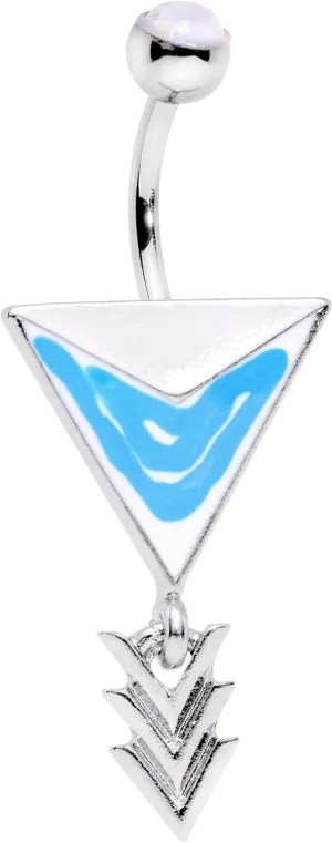 Body Candy Steel Iridescent White Top Accent Southwestern Tetra Triad Dangle Belly Ring
