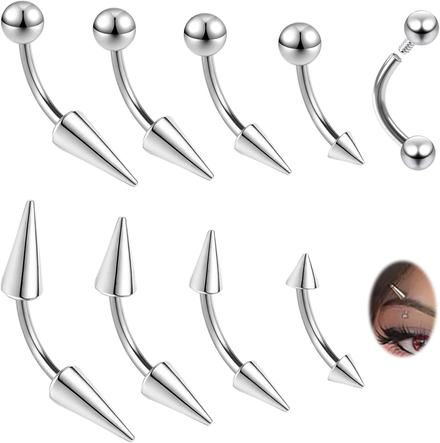 BodyAce 16G 18G Spike Earrings Rook Eyebrow Rings, Internal Threaded Curved Barbells Cartilage Helix Earring, Straight Bar Tragus Lip Piercing Jewelry