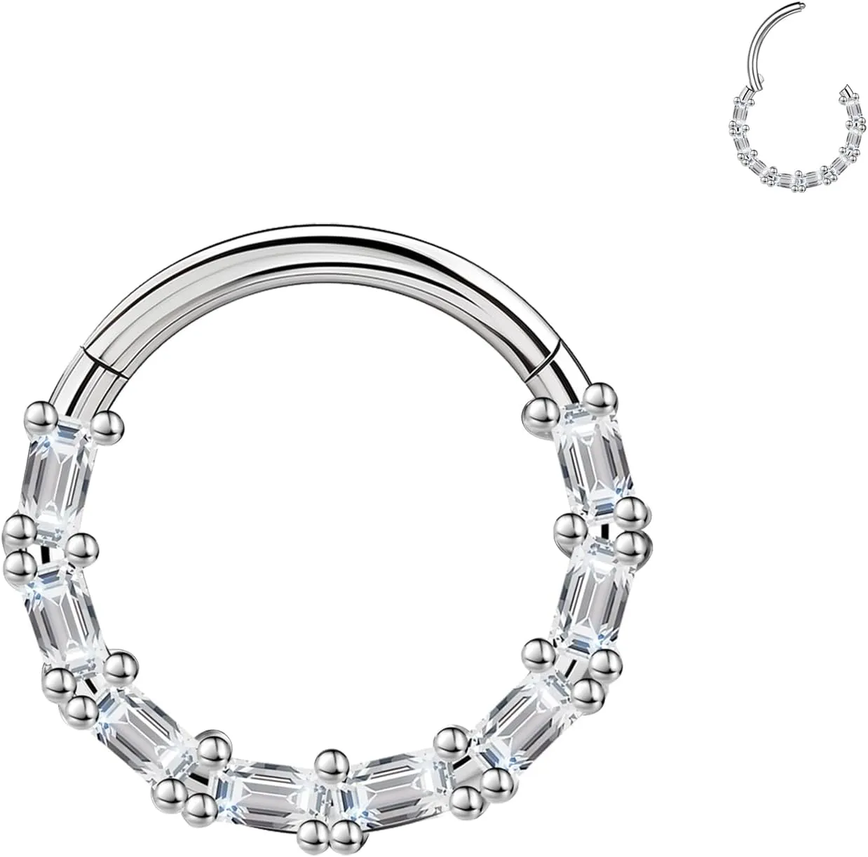 BodyAce 16G Septum Hoop Hinged Nose Rings, High Crafted Conch Helix Earrings for Women Men, Stainless Steel Septum Clickers Lip Piercing Labret Daith Rings