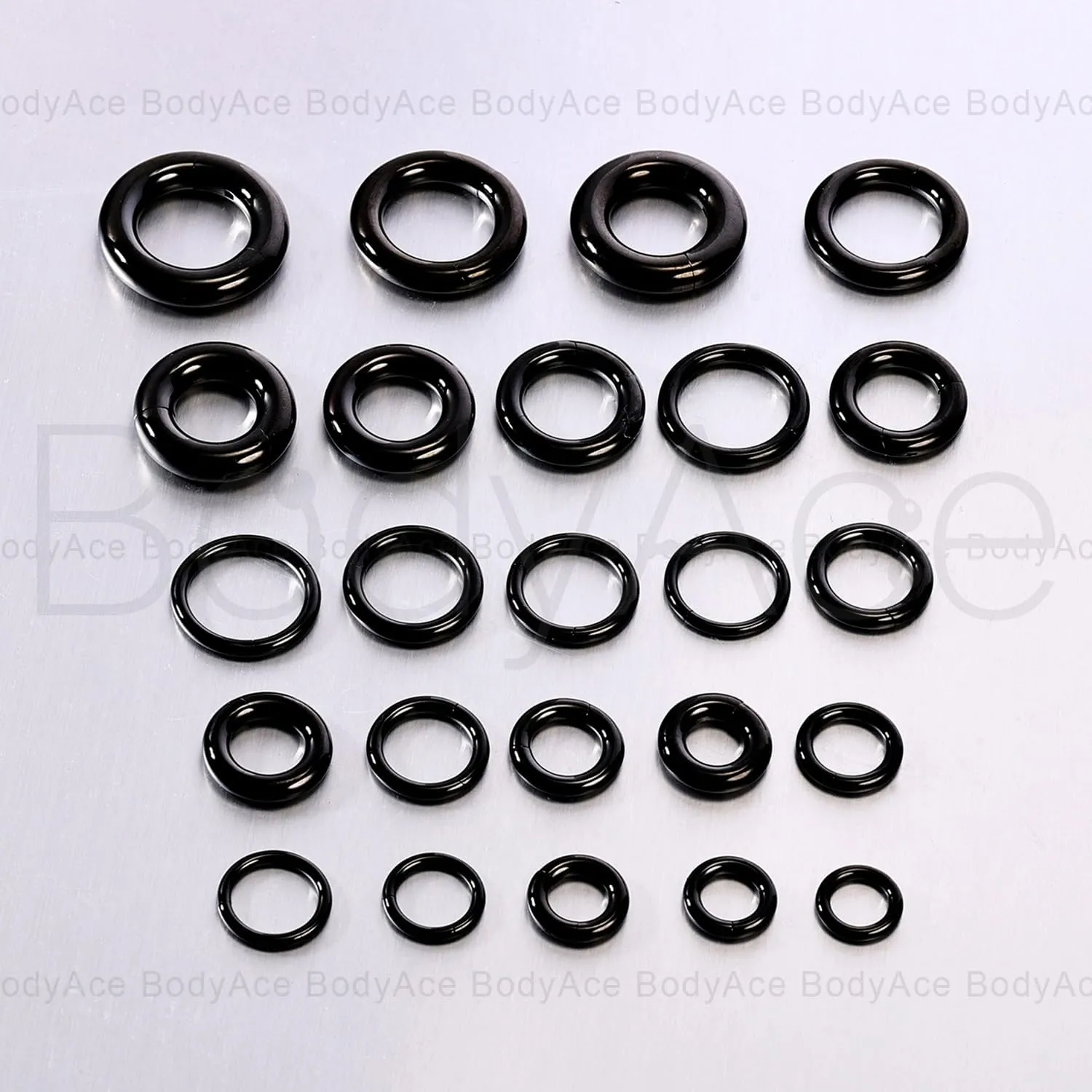 BodyAce Black Hinged Segment Clicker PA Rings, 2G 4G 6G 8G 10G 12G Large Spring Action BCR Rings, Surgical Steel Septum Nose Rings Ear Gauges Earrings Hoops