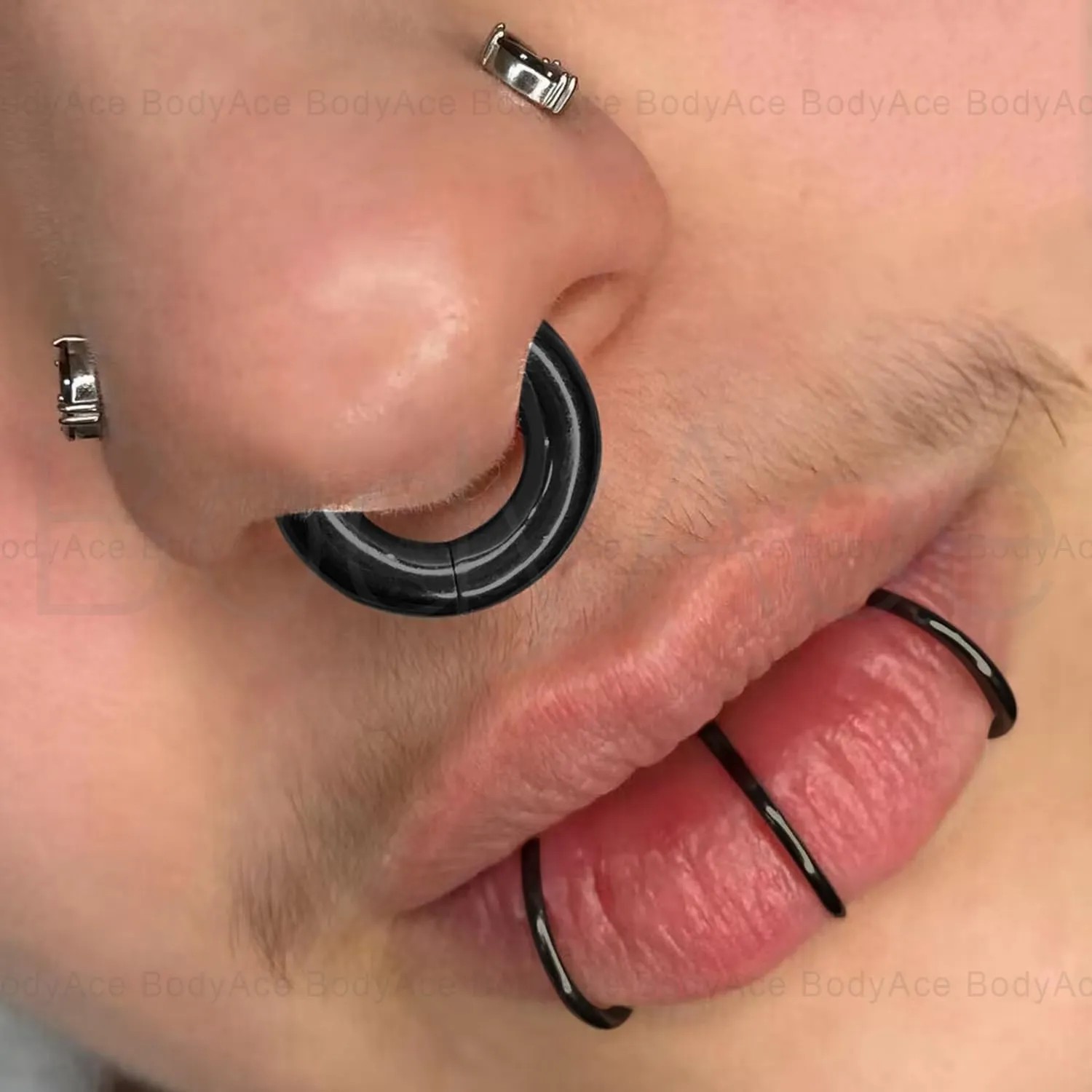 BodyAce Black Hinged Segment Clicker PA Rings, 2G 4G 6G 8G 10G 12G Large Spring Action BCR Rings, Surgical Steel Septum Nose Rings Ear Gauges Earrings Hoops