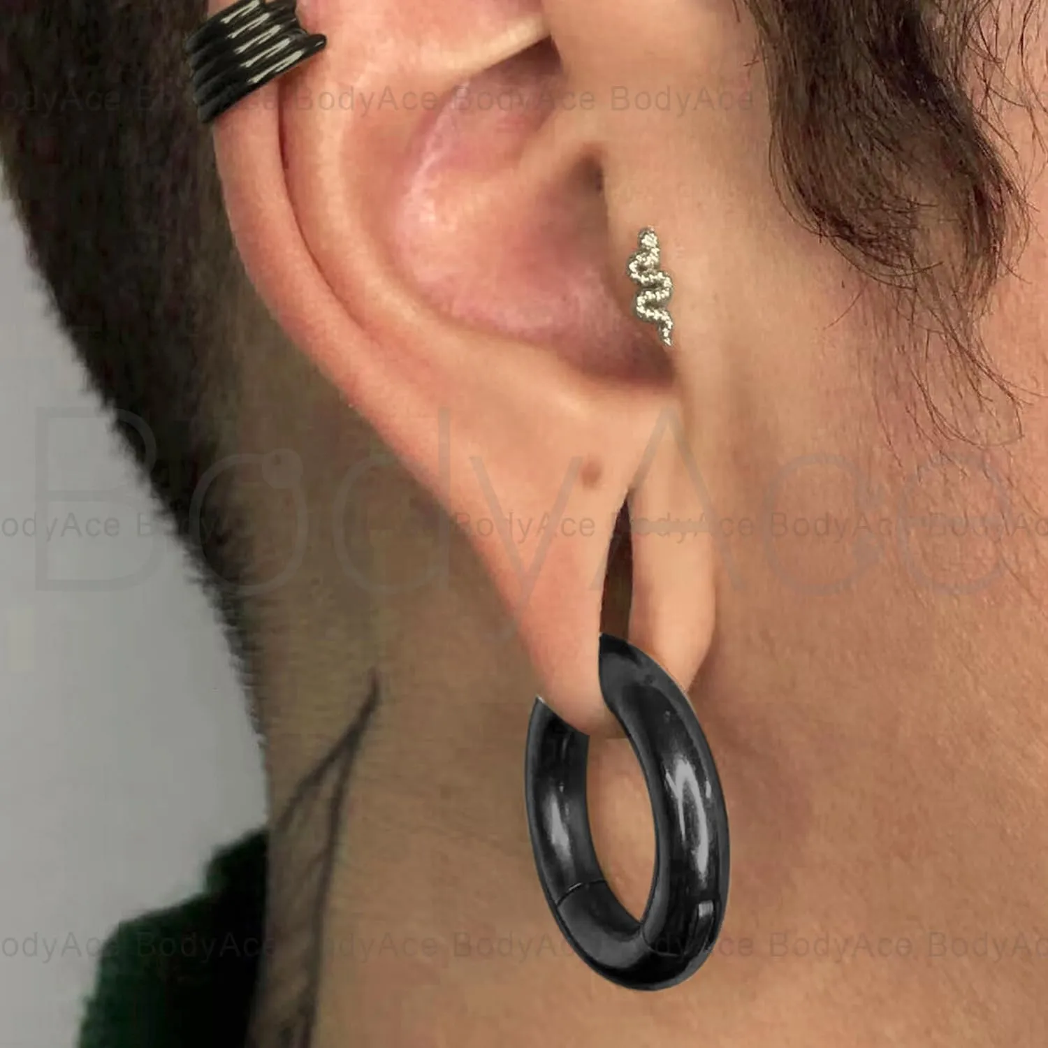 BodyAce Black Hinged Segment Clicker PA Rings, 2G 4G 6G 8G 10G 12G Large Spring Action BCR Rings, Surgical Steel Septum Nose Rings Ear Gauges Earrings Hoops
