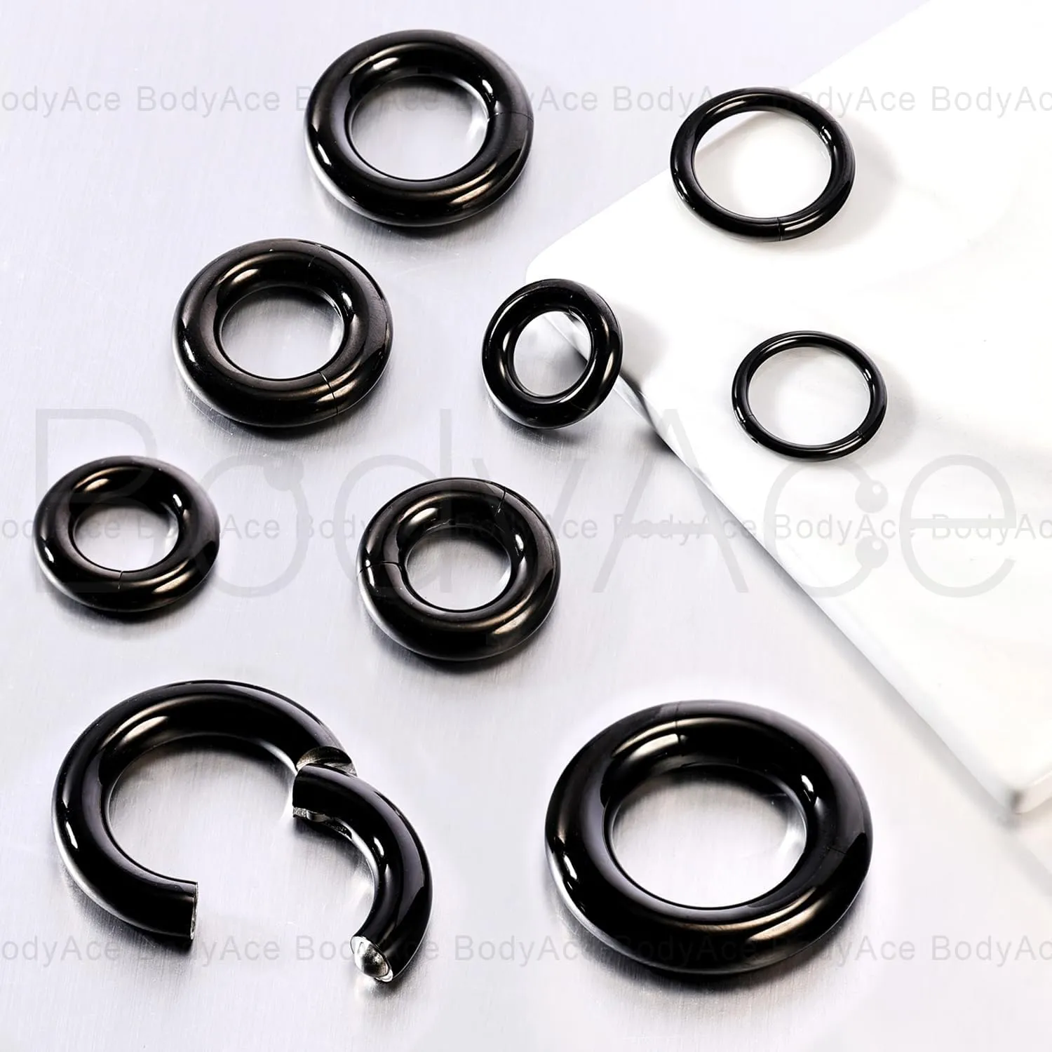 BodyAce Black Hinged Segment Clicker PA Rings, 2G 4G 6G 8G 10G 12G Large Spring Action BCR Rings, Surgical Steel Septum Nose Rings Ear Gauges Earrings Hoops