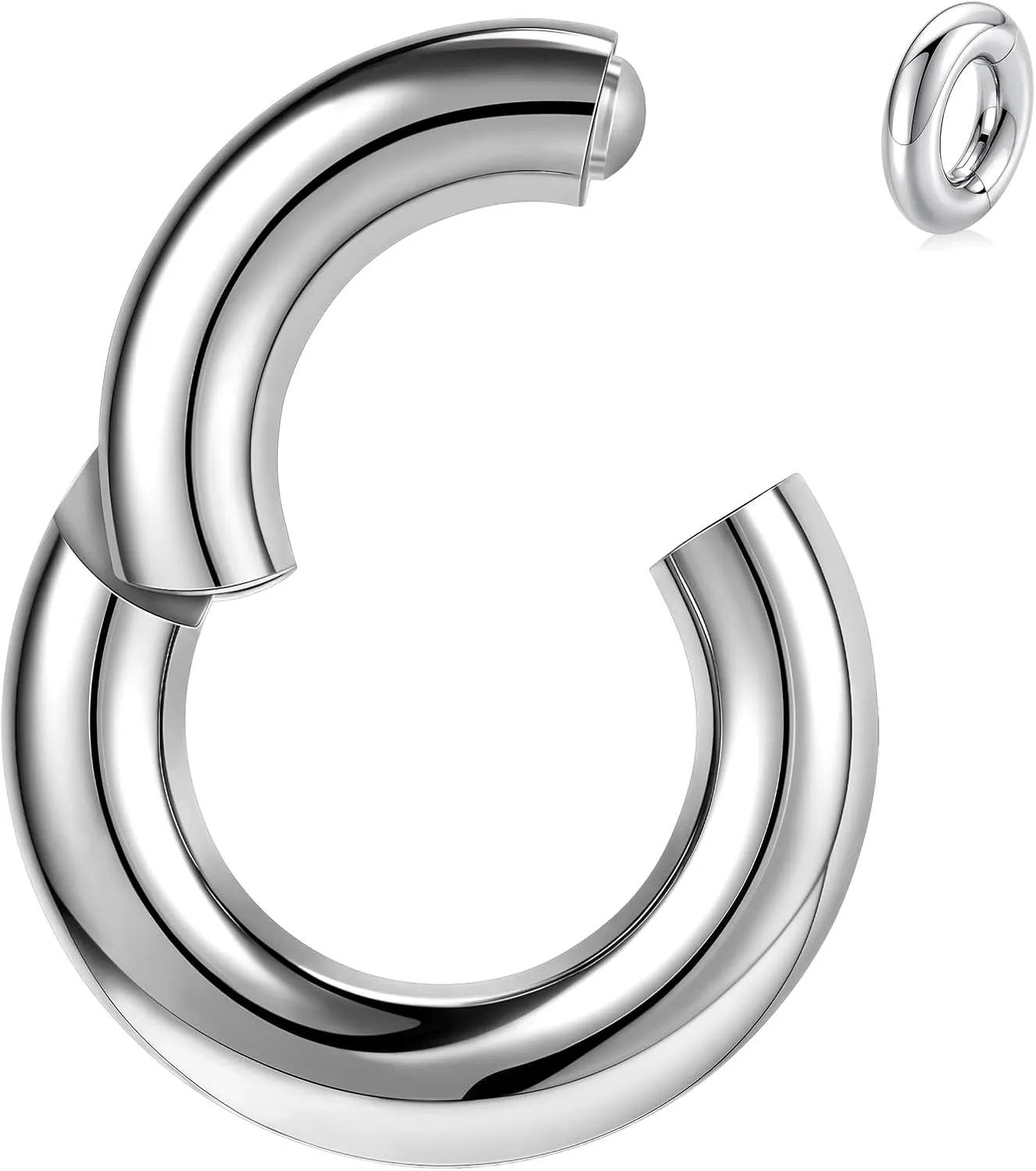 BodyAce F136 Titanium Hinged Large Septum Nose Rings, 2G 4G 6G 8G 10G 12G Segment Clicker PA Ring, Spring Action BCR Rings Earrings Gauges Hoop Body Jewelry