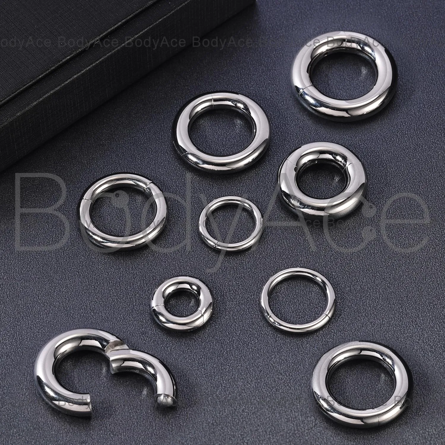 BodyAce F136 Titanium Hinged Large Septum Nose Rings, 2G 4G 6G 8G 10G 12G Segment Clicker PA Ring, Spring Action BCR Rings Earrings Gauges Hoop Body Jewelry