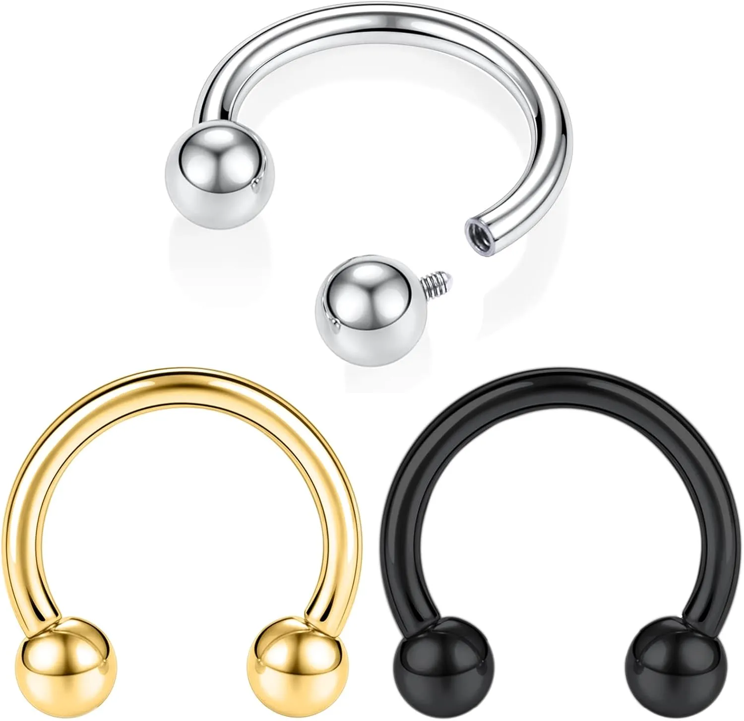 BodyAce F136 Titanium Septum Rings Nose Hoops, Internally Threaded Lip Piercing Cartilage Jewelry, 14g/16g Horseshoe Circular Barbells for Tragus Helix Eyebrow
