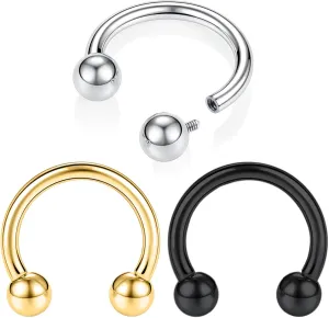 BodyAce F136 Titanium Septum Rings Nose Hoops, Internally Threaded Lip Piercing Cartilage Jewelry, 14g/16g Horseshoe Circular Barbells for Tragus Helix Eyebrow