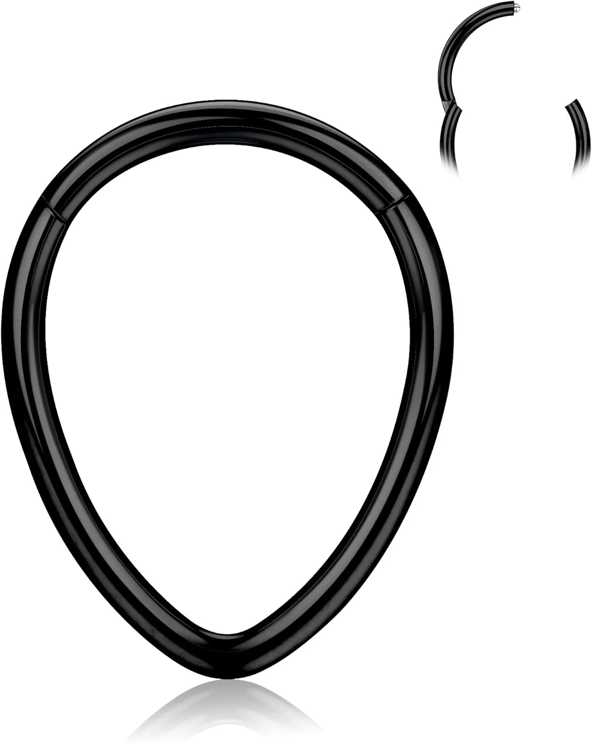 BodyBonita 16G Septum Rings Teardrop - 316L Surgical Steel Nose Rings Hoops Teardrop Seamless Hinged Cartilage Earrings for Women Conch Daith Piercing Jewelry Helix Rook Lip Black 8 mm