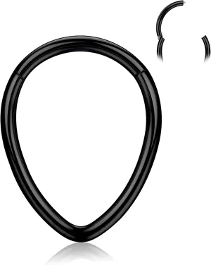 BodyBonita 16G Septum Rings Teardrop - 316L Surgical Steel Nose Rings Hoops Teardrop Seamless Hinged Cartilage Earrings for Women Conch Daith Piercing Jewelry Helix Rook Lip Black 8 mm