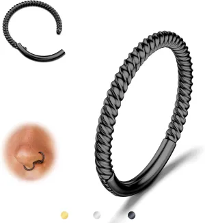 BodyBonita Hinged Nose Rings Hoops - 316L Surgical Steel Twisted Seamless Clicker Cartilage Earrings Septum Rings Jewelry Conch Piercing Tragus Rook Daith Helix for Women Gold/Black/Silver 16G/18G