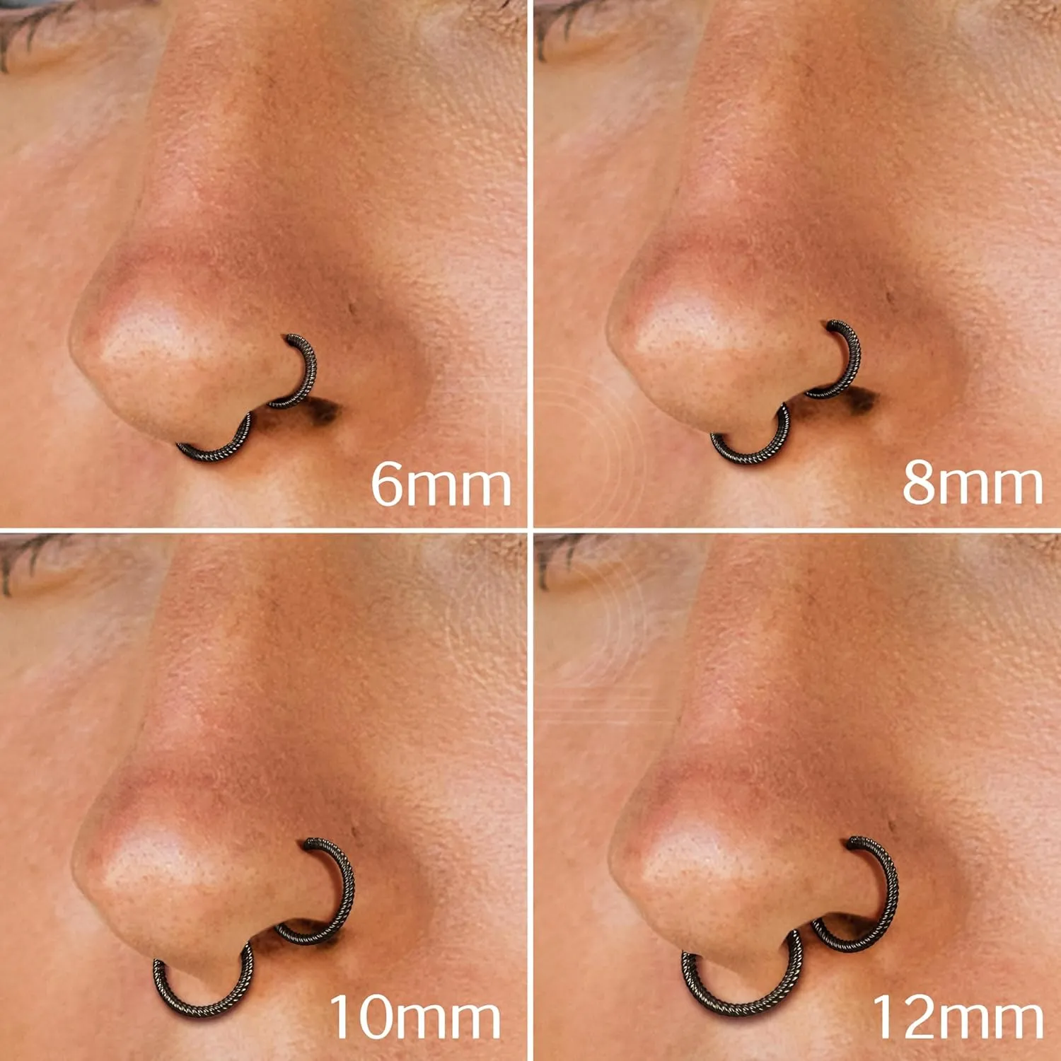 BodyBonita Hinged Nose Rings Hoops - 316L Surgical Steel Twisted Seamless Clicker Cartilage Earrings Septum Rings Jewelry Conch Piercing Tragus Rook Daith Helix for Women Gold/Black/Silver 16G/18G
