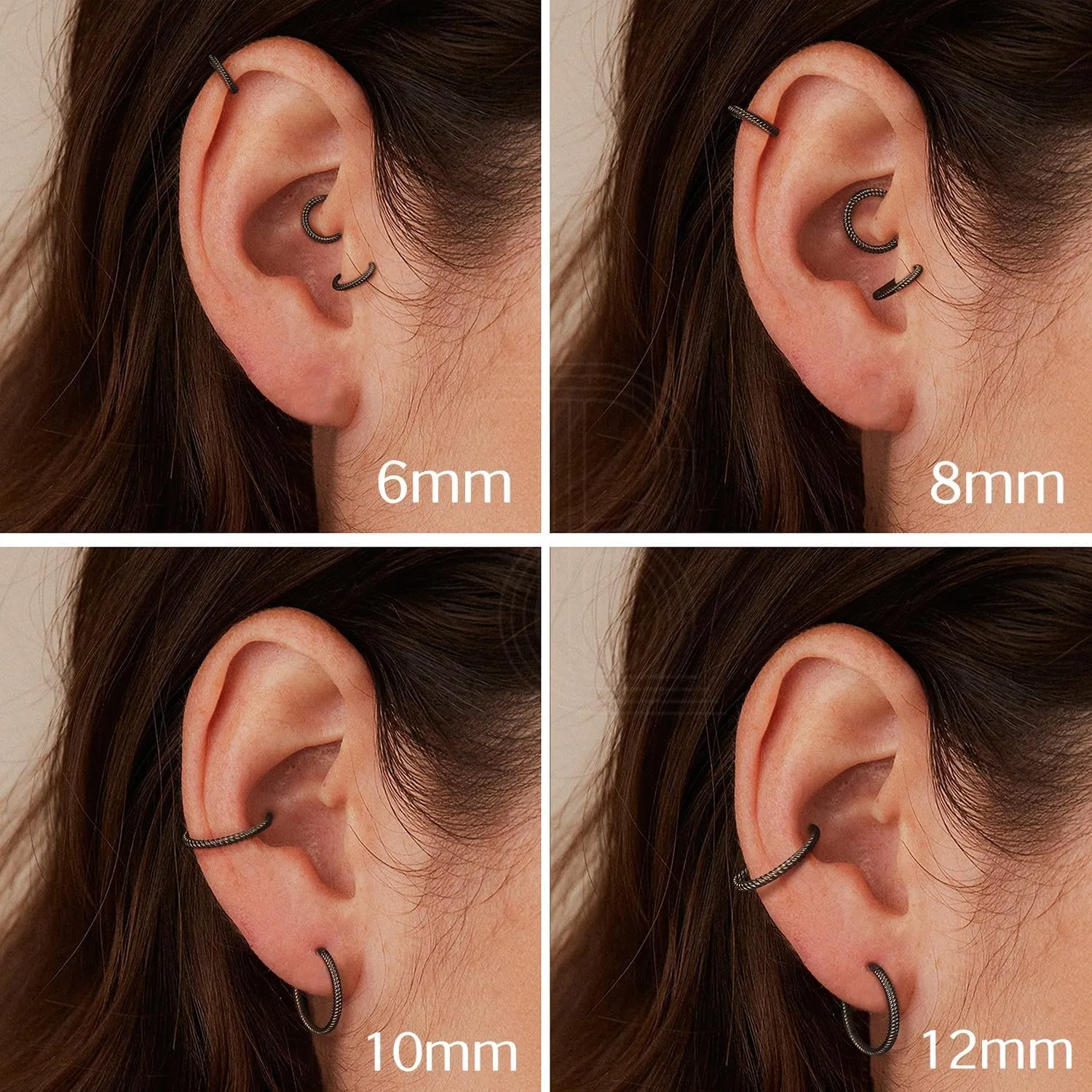 BodyBonita Hinged Nose Rings Hoops - 316L Surgical Steel Twisted Seamless Clicker Cartilage Earrings Septum Rings Jewelry Conch Piercing Tragus Rook Daith Helix for Women Gold/Black/Silver 16G/18G