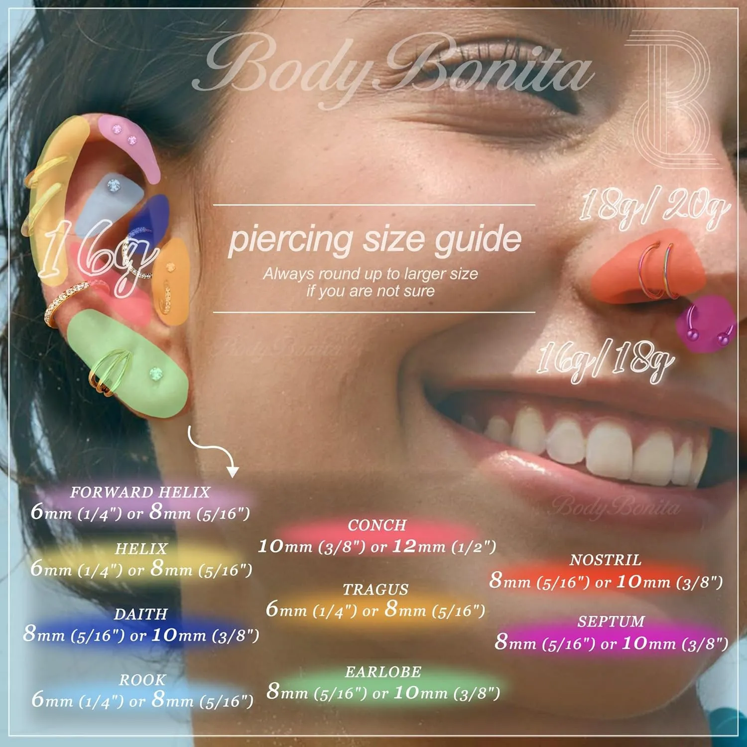 BodyBonita Segment Nose Rings Hoops - 316L Surgical Steel Nose Piercings Pyramid Septum Rings Lip Helix Daith Conch Jewelry