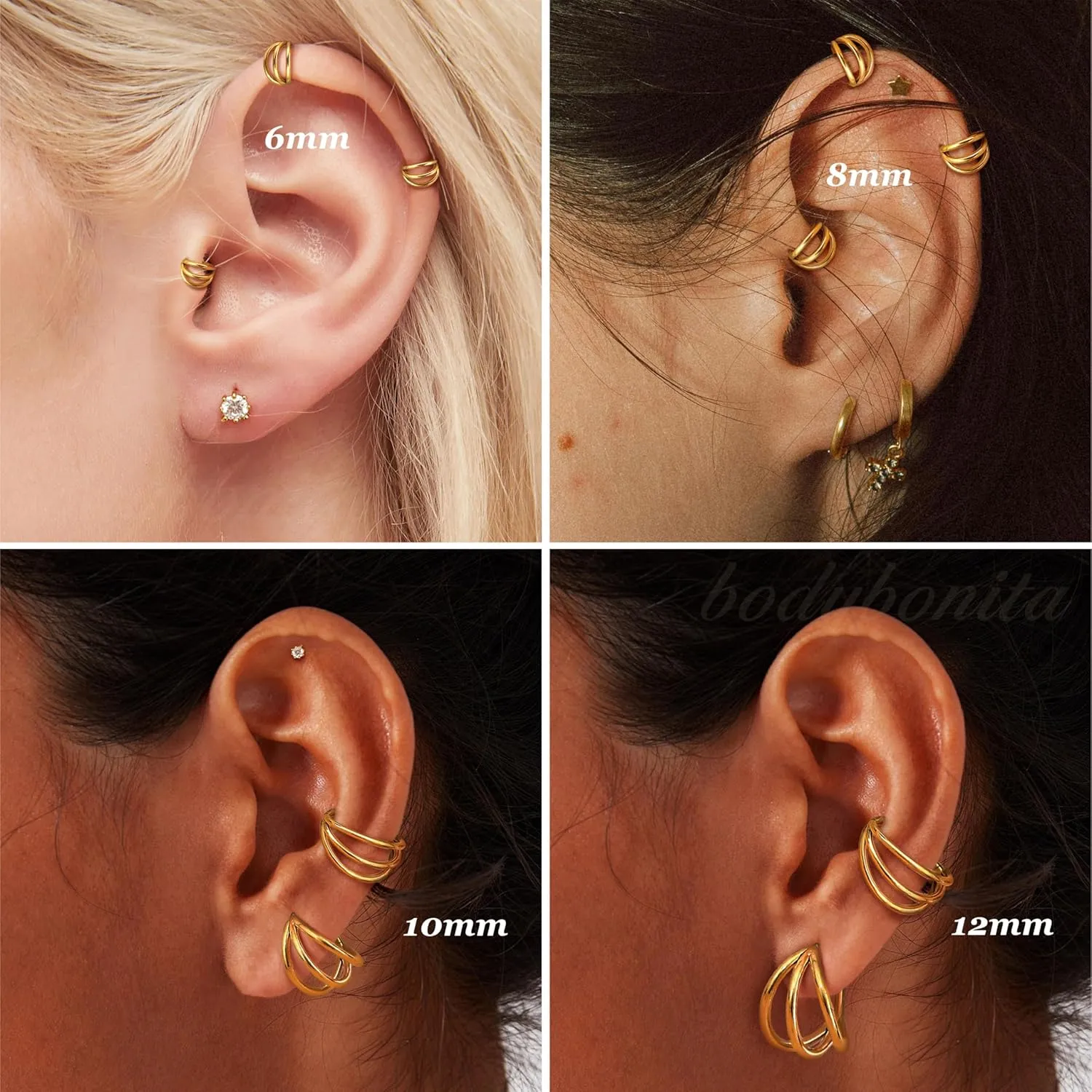 BodyBonita Triple/Double Hoop Nose Ring - G23 Titanium Septum Rings 16G/18G/20G CZ Nose Piercings Jewelry Conch Helix Daith Rook Tragus Cartilage Earring Hinged Nostril Piercing Gold/Black/Silver