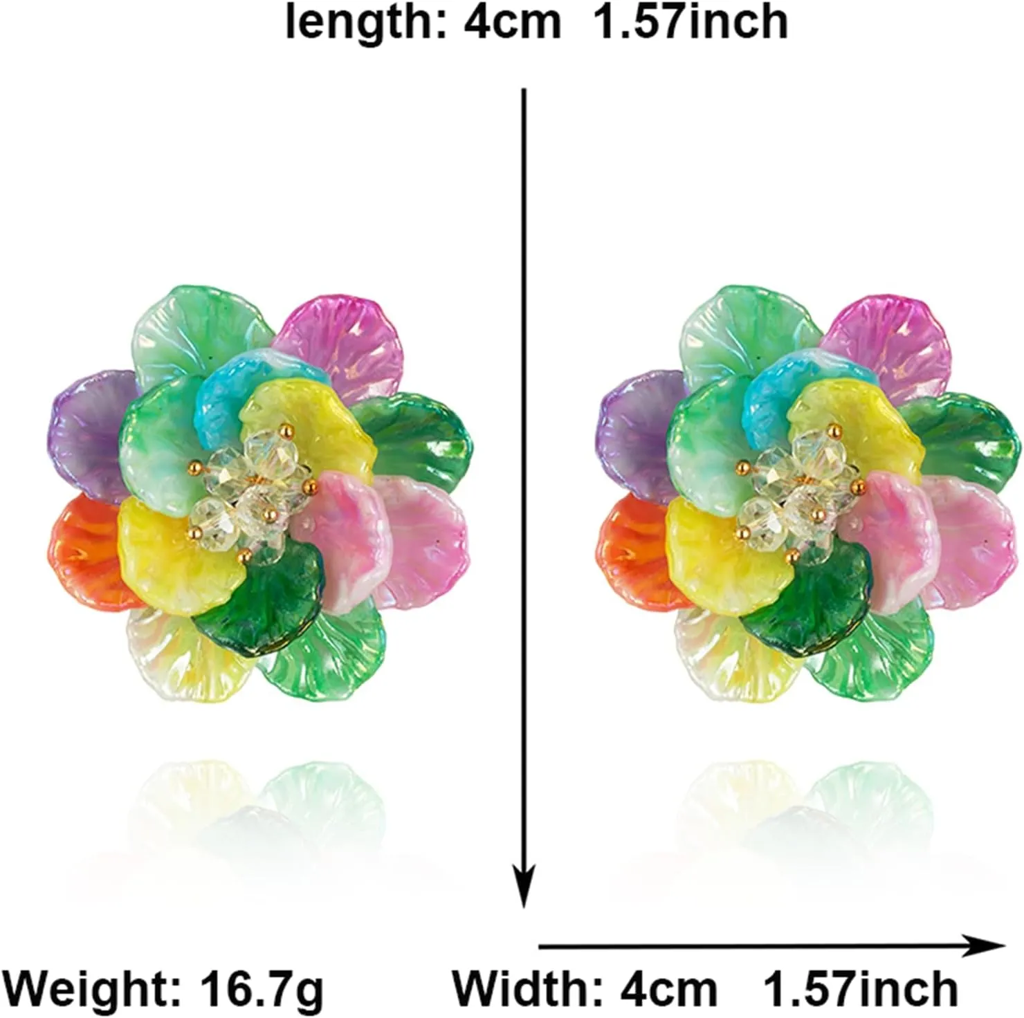Bohemian Crystal Flower Earrings for Women Fashion Exaggerated Layered Tiered Flower Stud Earrings Handmade Boho Spring Petals Earrings Statement Summer Vacation Jewelry Gift