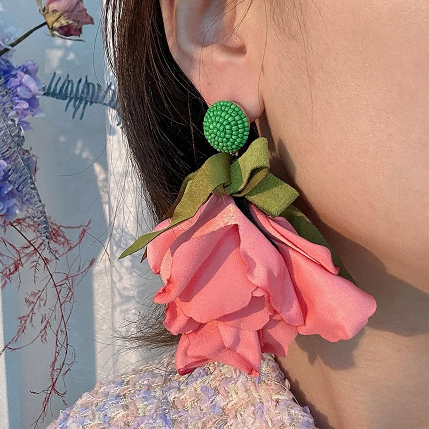 Bohemian Fabric Bow Flowers Bowknot Dangle Drop Earrings for Women Jewelry Bridal