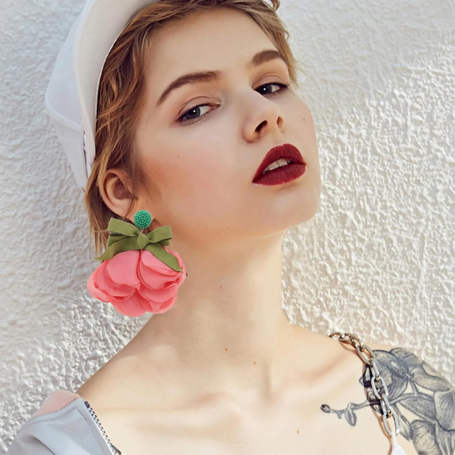 Bohemian Fabric Bow Flowers Bowknot Dangle Drop Earrings for Women Jewelry Bridal