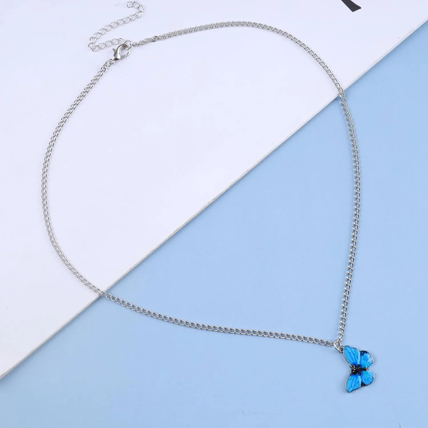 Boho Acrylic Butterfly Necklace Necklace Choker Blue Butterfly Pendant Necklace Tiny Enamel Butterfly Necklace Insect Butterfly Charm Necklace Jewelry for Women and Girls