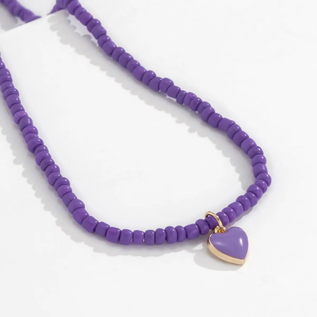 Boho Heart Beaded Choker Necklace Love Heart Summer Beach Colorful Beaded Pendant Necklace for Women Jewelry Gift