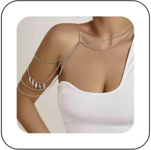 Boho Multilayer Body Chain Gold Leaf Fringe Shoulder Chain Necklace Layered Tassel Shoudler Harness Sexy Bra Chain Statement Shoulder Necklace Ethnic Style Jewelry for Women