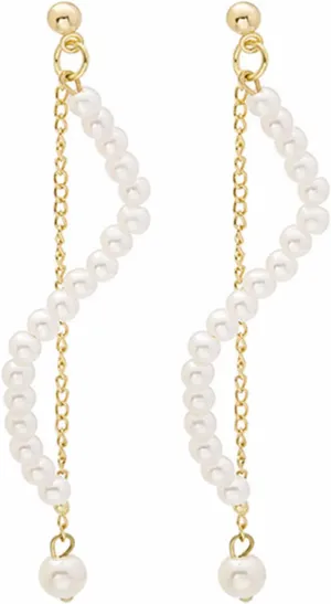 Boho Pearl Dangle Earrings for Women 925 Sterling Silver Post Hypoallergenic Bohemian Elegant Bead Imitate Pearl Long Tassel Chain Drop Stud Earrings for Wedding Bride Birthday Valentine Anniversary Mother's Day Jewelry Gifts
