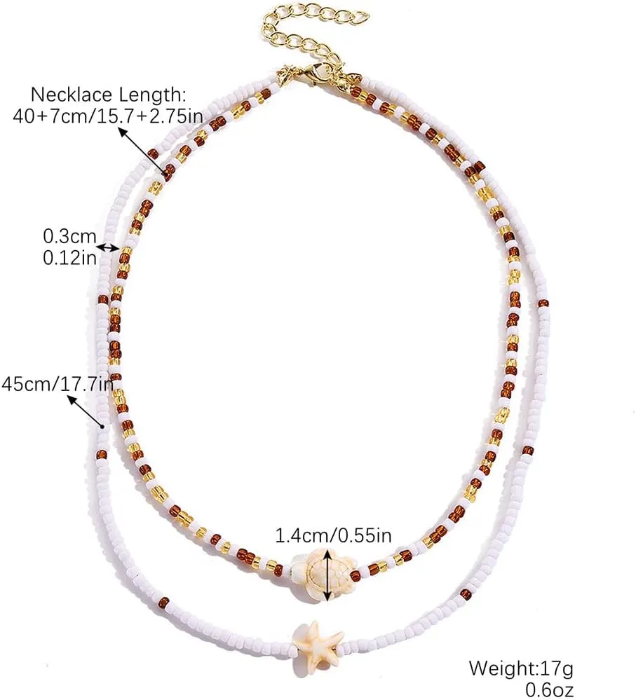 Boho Shell Necklace for Women Seashell Pearl Beaded Choker Necklace Layered Turtle Starfish Necklace Summer Beach Adjustable Necklace Jewelry for Women