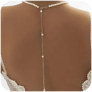 Boho Simple Bridal Back Jewelry Necklace Pearl Backdrop Choker Necklaces Party Wedding Prom Drop Pearls Necklace Body Chain for Women Bridesmaids