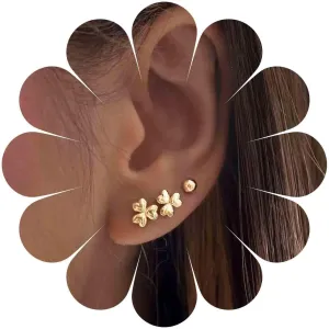 Boho Tiny Leaf Stud Earrings Three Leaf Clover Earrings Gold Clover Leaf Stud Earrings Tiny Leaf Stud Earrings Minimalist Gold Earrings Jewelry for Women