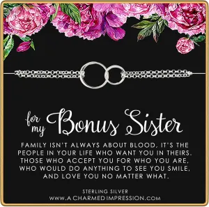 Bonus Sister Bracelet  Two Connected Circles  925 Sterling Silver  Sister in law  Bride or Groom Sister  Adopted  Stepsister Best Friend  Friendship Love Gift  Appreciation Gratitude Jewelry