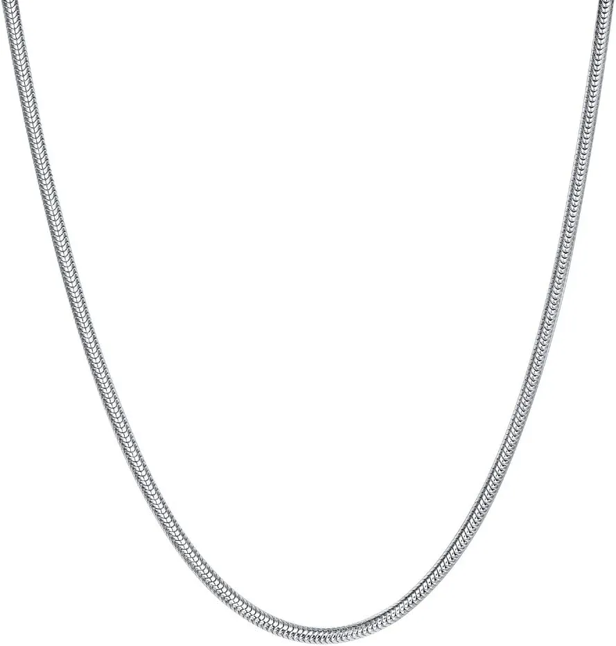 BORUO 925 Sterling Silver Snake Chain Necklace, 1mm Solid Italian Nickel-Free Chain Lobster Claw Clasp 14-30 Inch