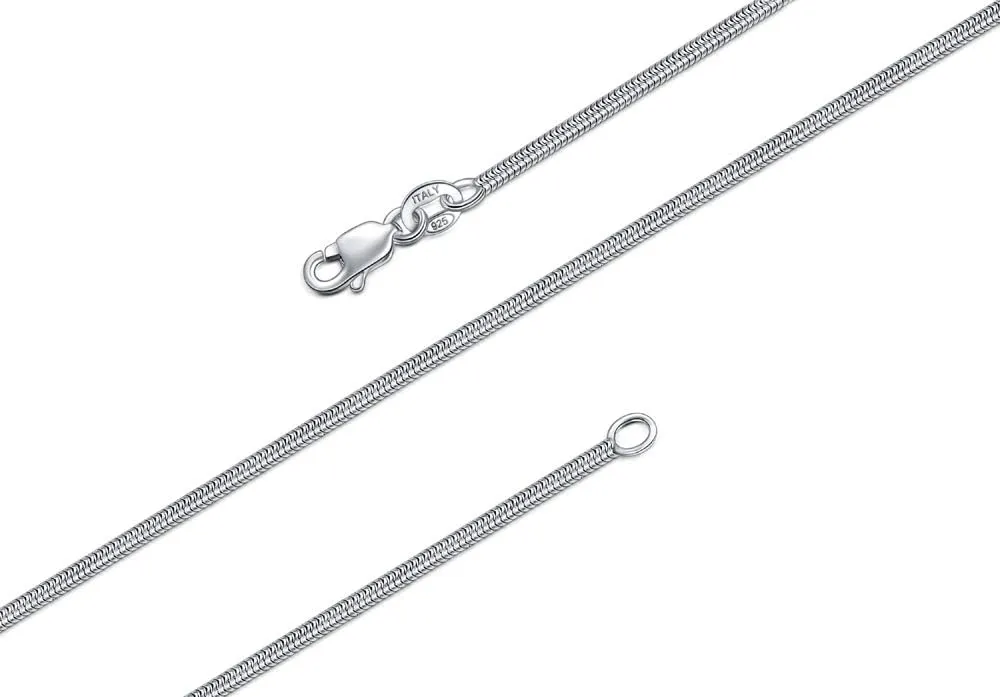 BORUO 925 Sterling Silver Snake Chain Necklace, 1mm Solid Italian Nickel-Free Chain Lobster Claw Clasp 14-30 Inch
