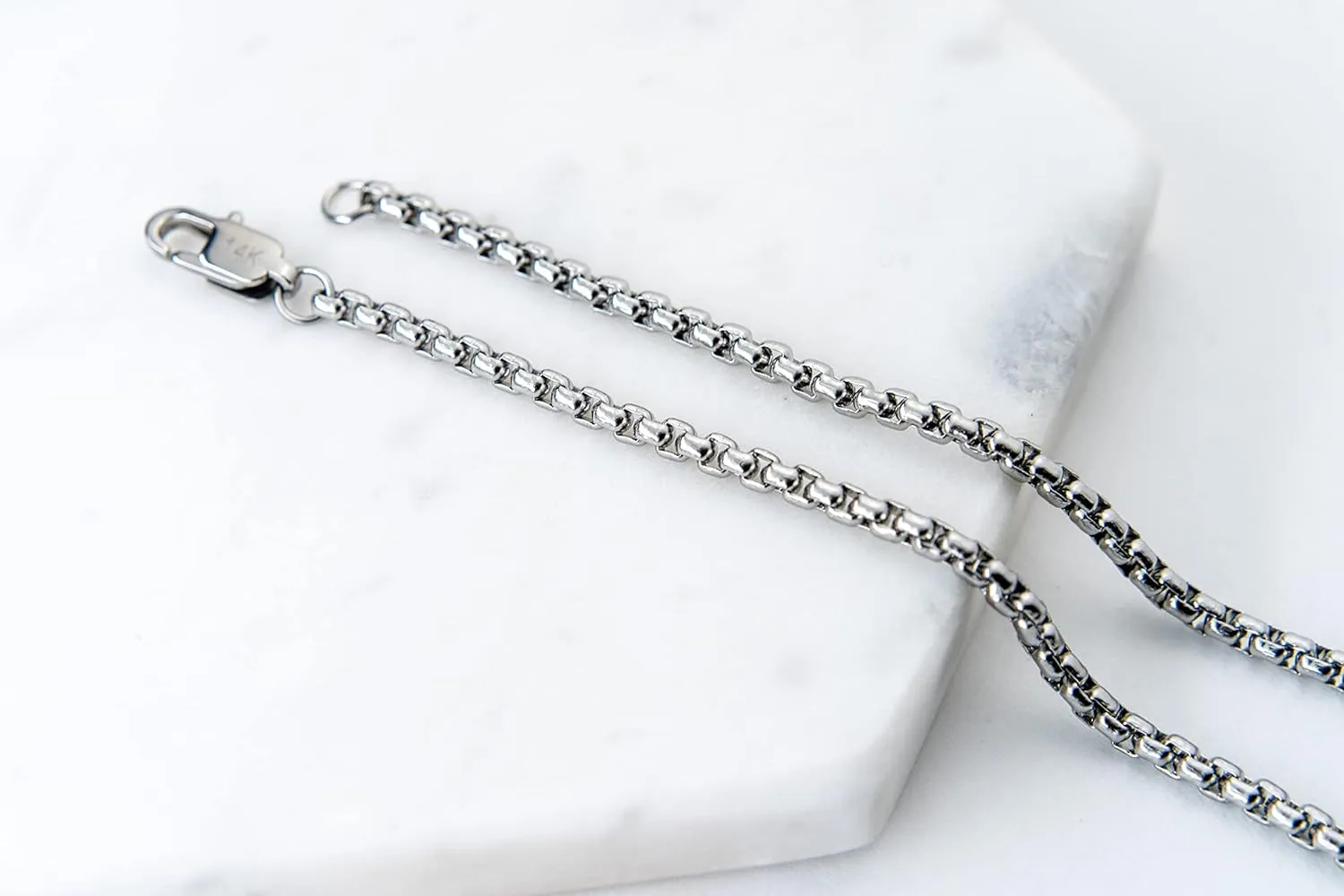 Box Round Rolo Chain 3mm Fine 14k White Gold Necklace Women Men Jewelry Strong Solid Plated Clasp Gift with Lobster Clasp (22.00)
