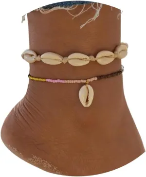 Braided Rope Ankle Bracelet Shell Simple Beaded Layered Anklet Shell Pendant Foot Jewelry for Women