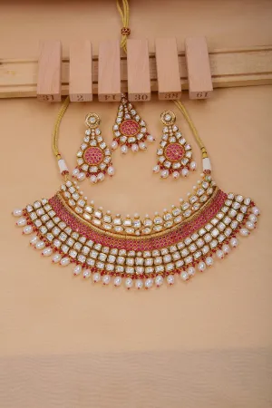 Bridal Gold Plated Royal Kundan, Ruby & Beads Necklace with Earrings (D1163)