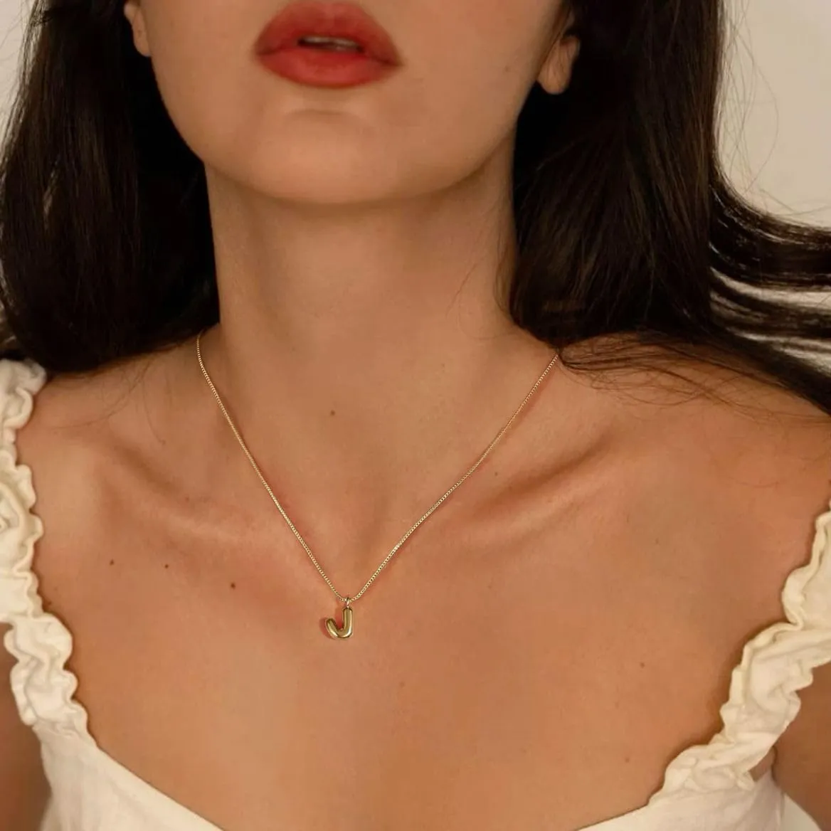 Bubble Letter Necklace Gold,14K Gold Plated Bubble Necklace Dainty Initial Necklaces for Women Simple Gold Charm Necklace Cute Name Necklace Personalized Trendy Jewelry Gifts for Women